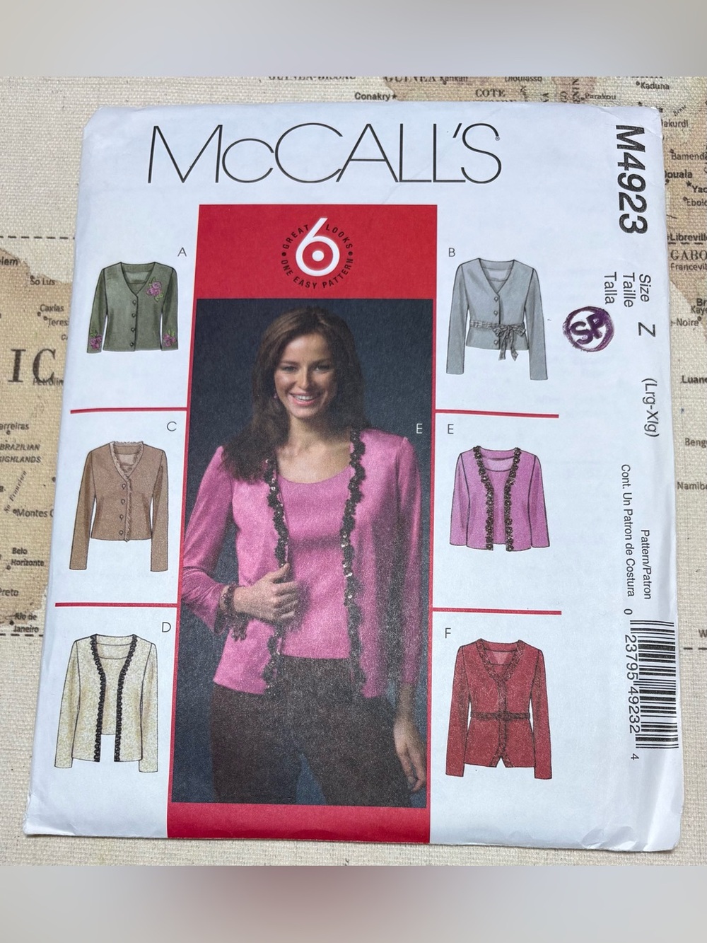 McCALL'S M4923•Misses•Cardigan and Top•Sz Z Large X-Large•UNCUT